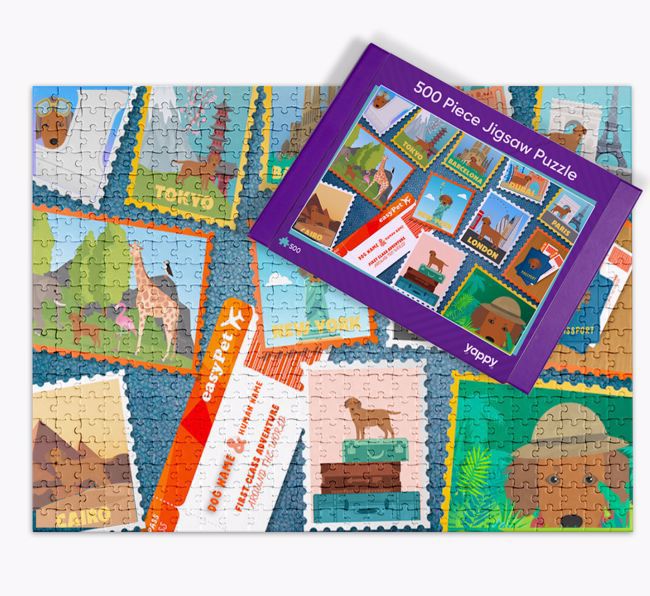 Around The World Adventure: Personalised {breedFullName} Jigsaw